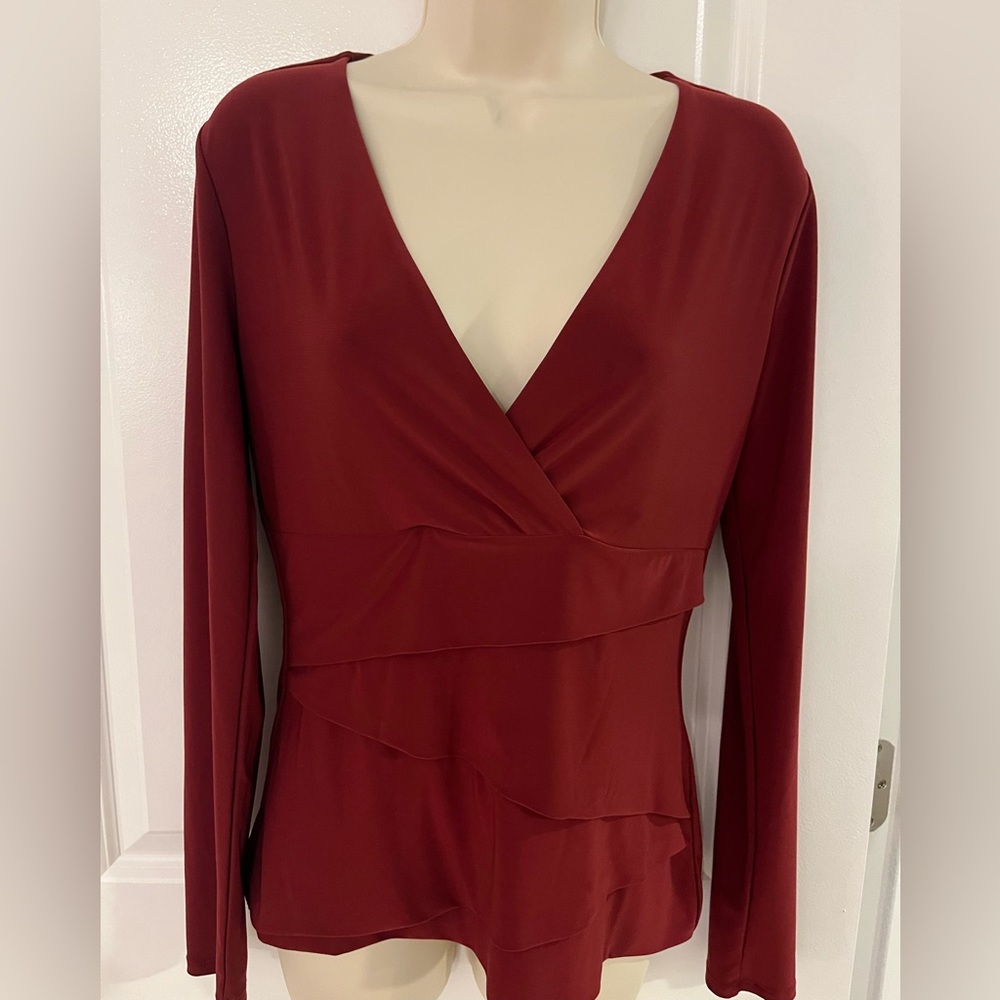 White House Black Market Dark Red V-Neck Top